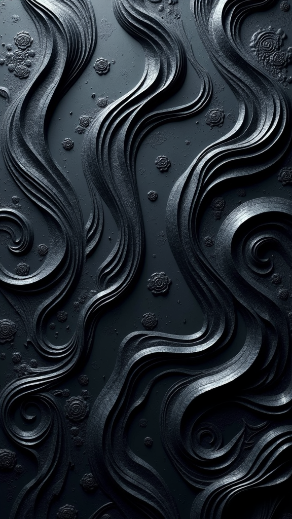 The image shows a black background with wavy lines and water droplets, creating a unique and eye-catching design. The resolution of the image is 1080x1920, making it perfect for use as an iPhone wallpaper.