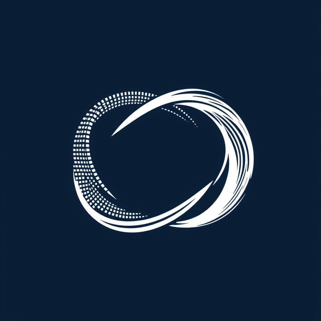 Simple Logo Idea (for Code Weaving into Art): A logo depicting two distinct strands intertwined to form an infinity loop or an abstract, harmonious shape. One strand has a digital, code-like texture (e.g., pixelated, binary patterns, or subtle code symbols), while the other has a smooth, organic, artistic texture (e.g., like a brushstroke or flowing ink), symbolizing the seamless and continuous integration of technology and creativity.