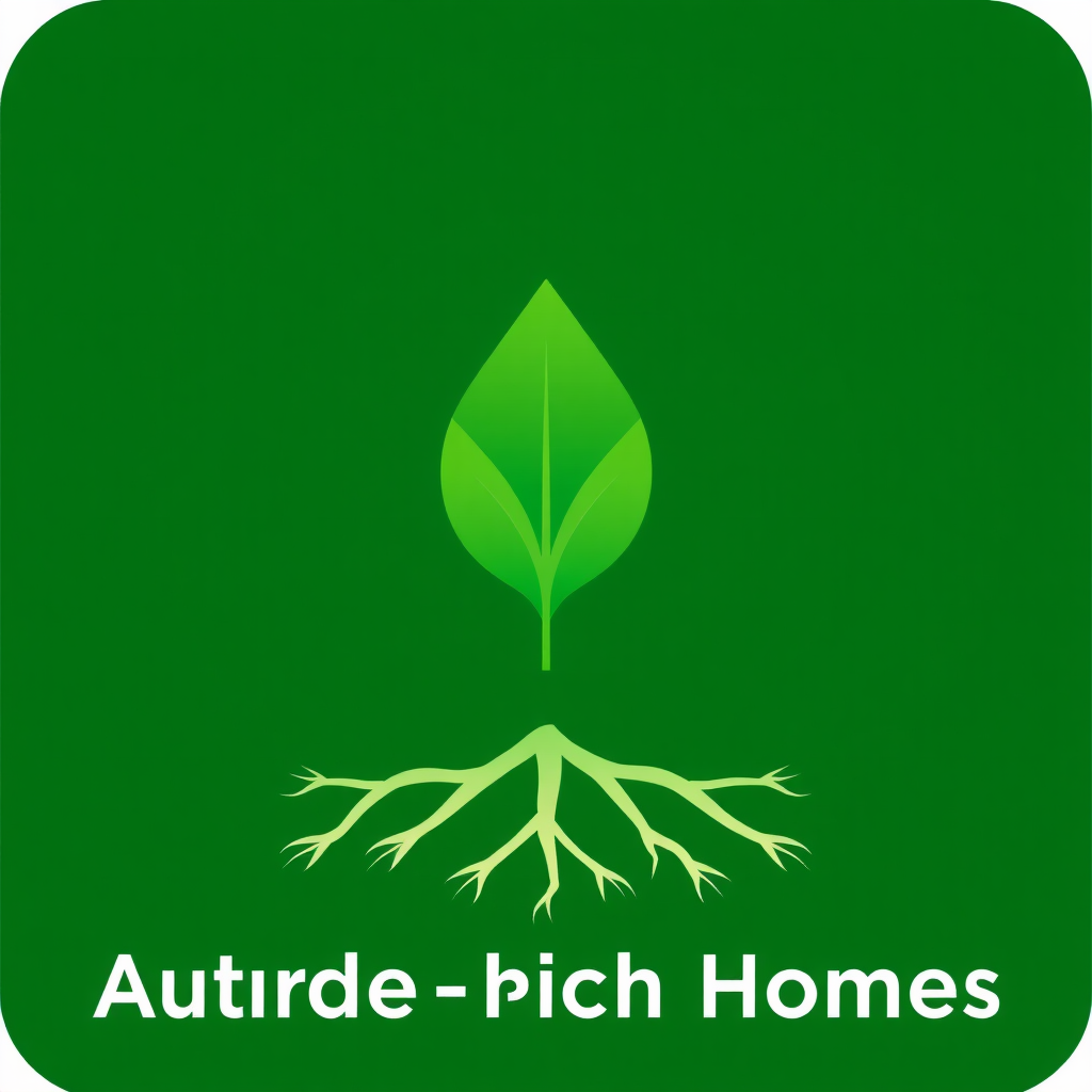 A house silhouette where a central element like a door or window is shaped like a leaf, with subtle root patterns forming the foundation line, signifying accessible, affordable, and nature-rich homes.