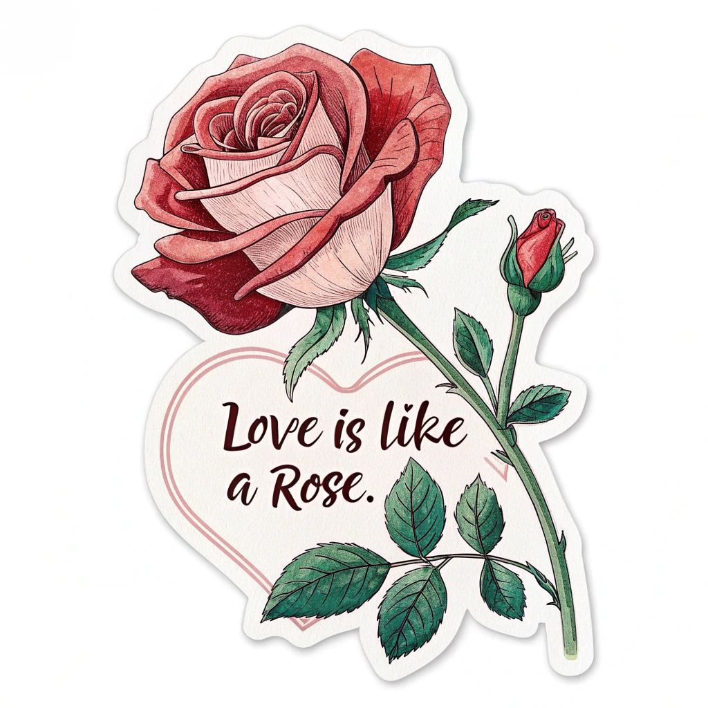 Rose sticker with the quote 'Love is like a rose.'