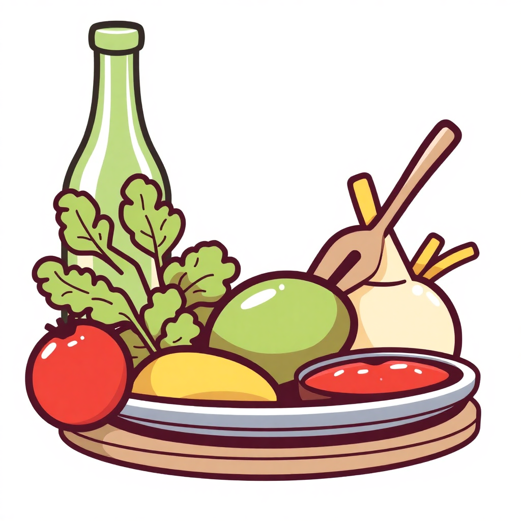 The image shows a plate with a variety of vegetables and a bottle of wine on it. The plate is filled with a colorful array of vegetables, including tomatoes, peppers, onions, and carrots. The bottle is a deep green color and has a label with the words 