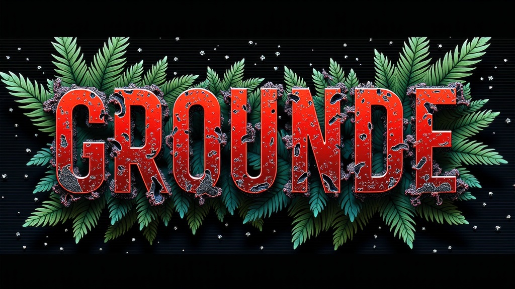 AI-generated typography imbued with tangible textures and materials (e.g., liquid metal, overgrown flora, digital glitch patterns) that directly reflect the movie's core atmosphere or important symbolic elements.