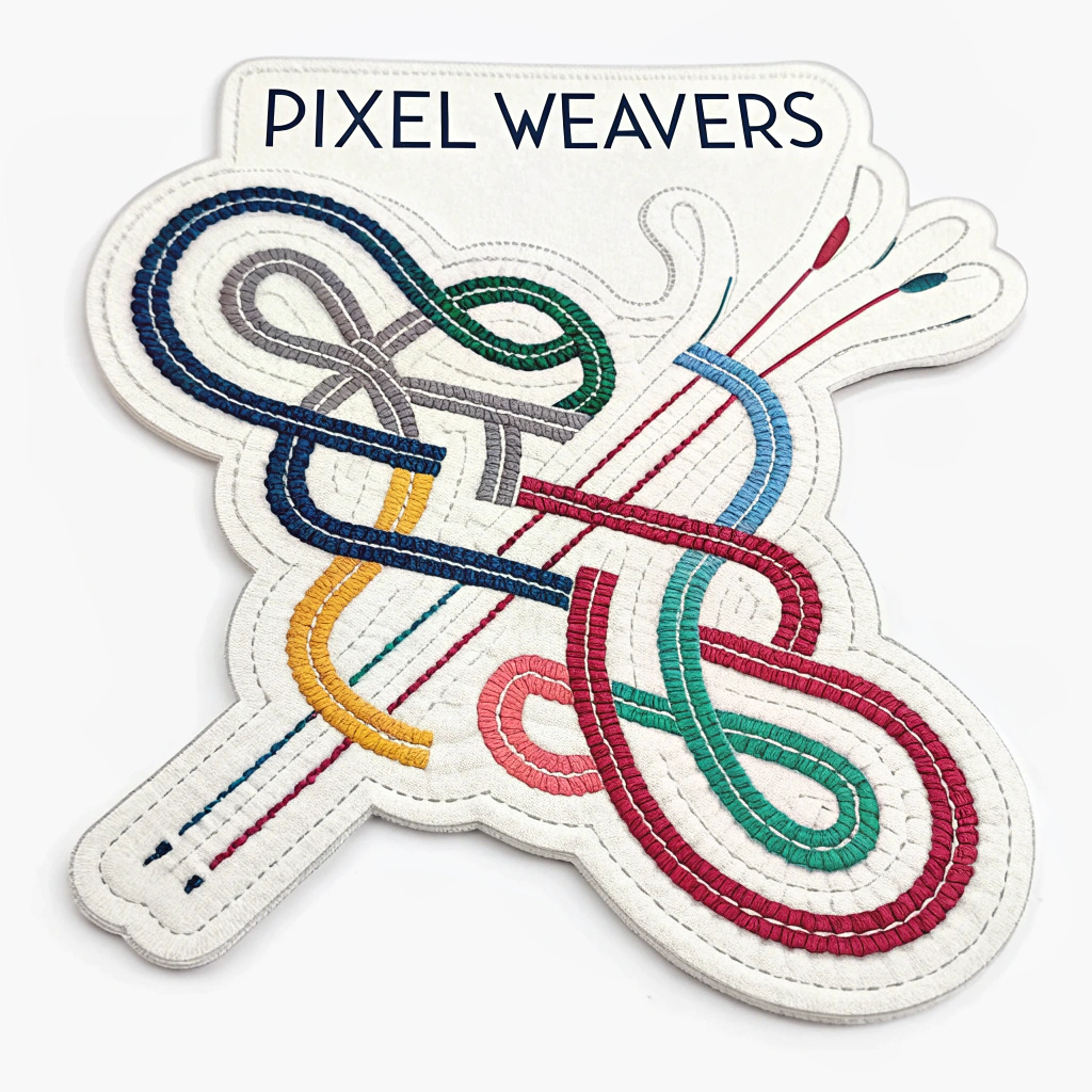 Pixel Weavers: Intertwined lines or threads – one set clean and digital (representing code/algorithms), the other more organic and textured (representing art/canvas) – weaving together to form a harmonious and aesthetic pattern.