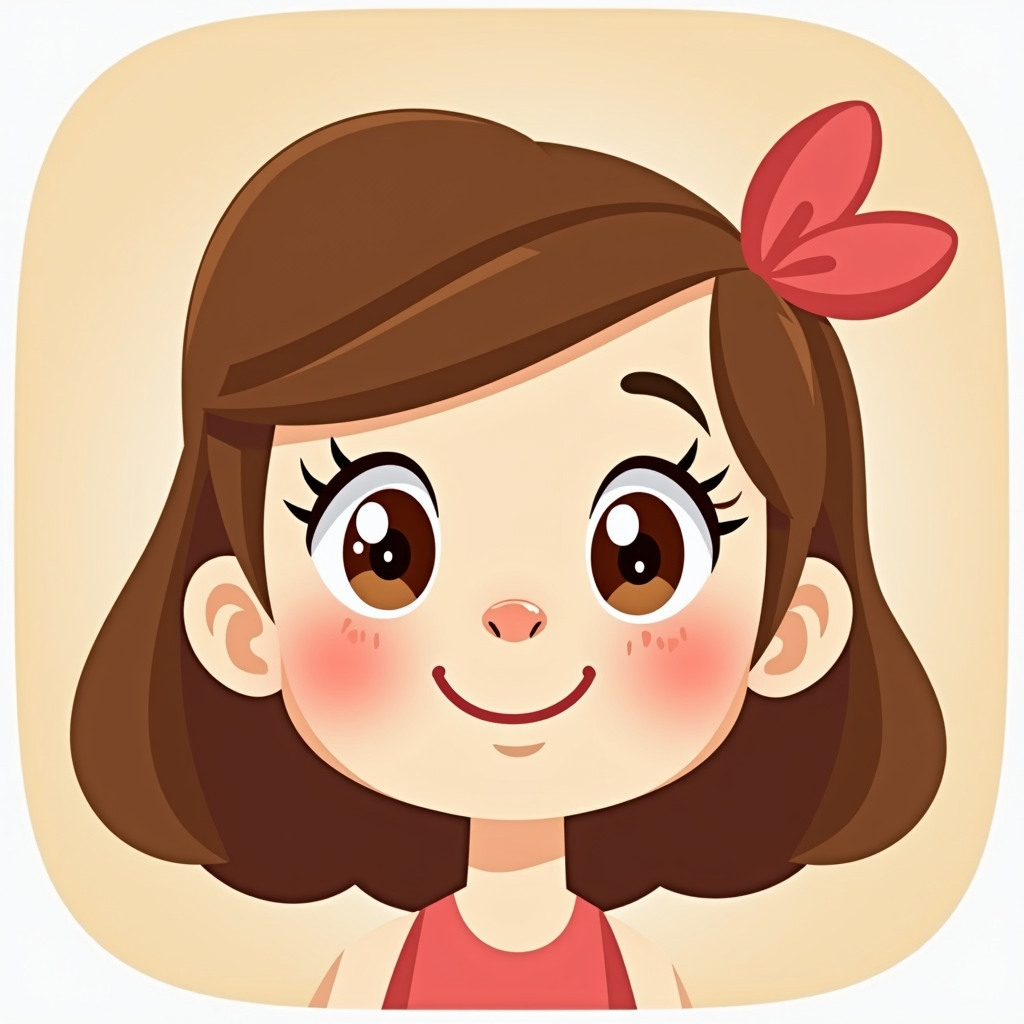 An icon of Ellie's head, a simplistic design with rounded shapes, suitable for a mobile app or web icon, maintaining her cute and friendly look.