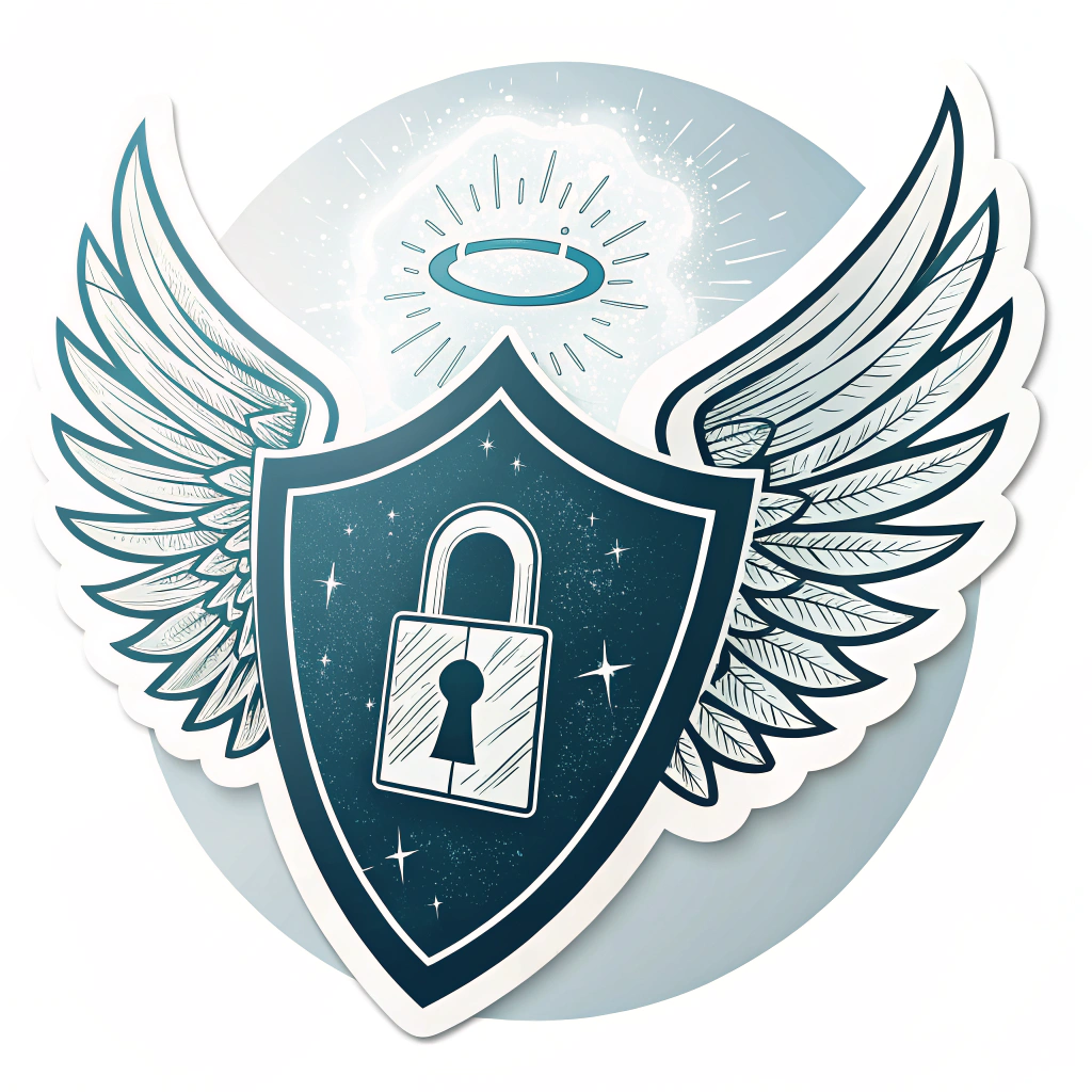 Sub-design 3: A shield silhouette casting a protective glow over a smaller, detailed lock icon. The shield could have wings or an ethereal aura to emphasize the 'guardian' aspect.