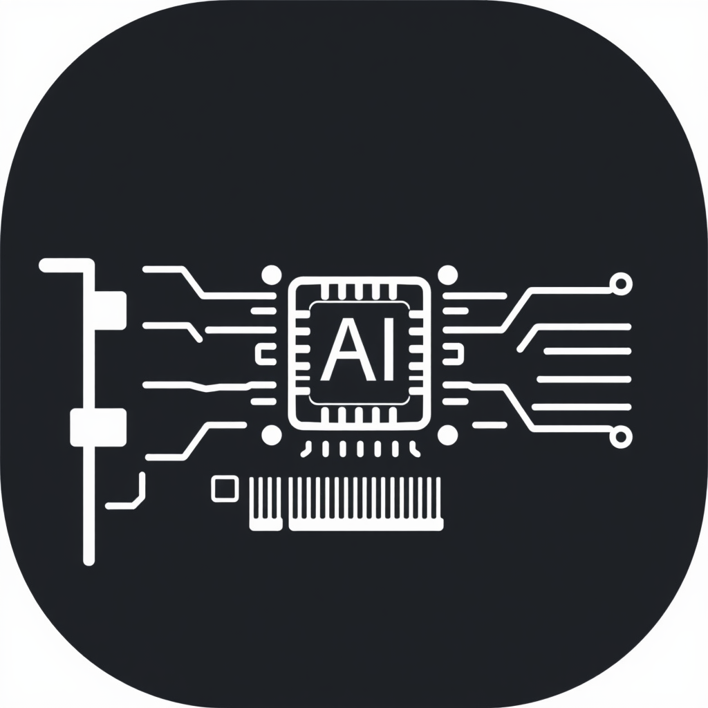Icon showing a simplified representation of an AI accelerator card (like a PCIe card) with a prominent chip symbol and minimalistic heat sink texturing.