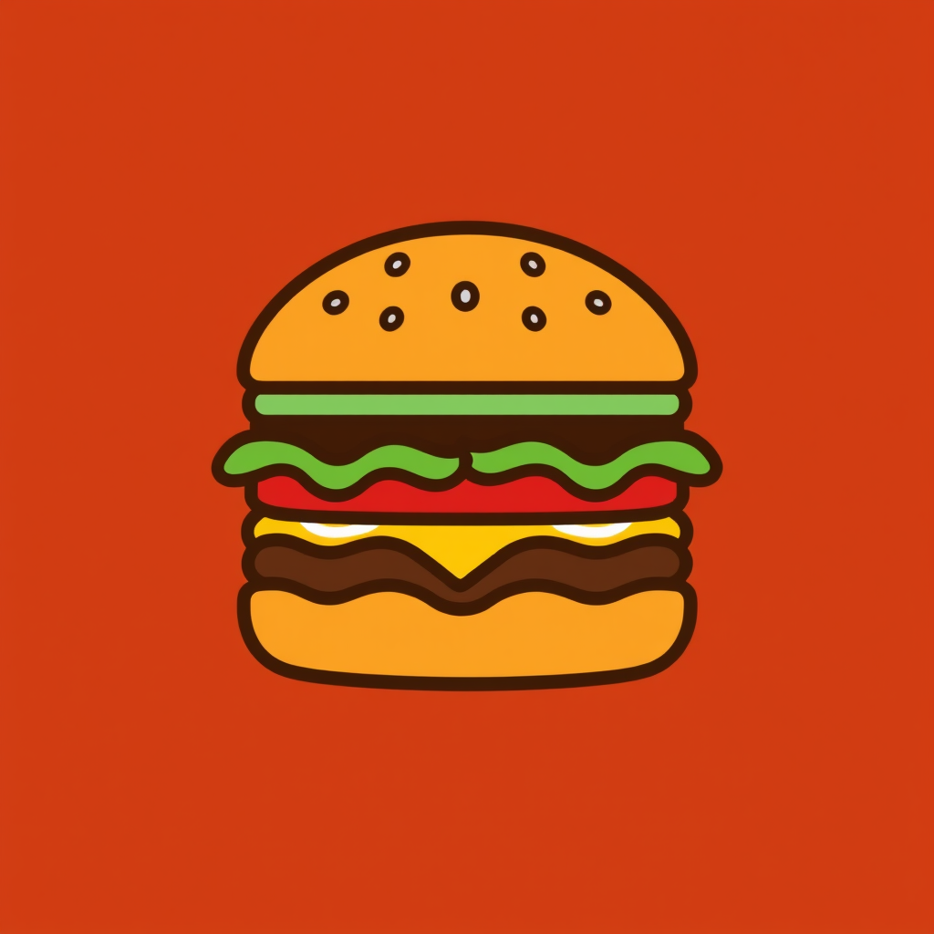 A stylized burger icon with a thick, bold font for the text, possibly using a single color for a modern look.