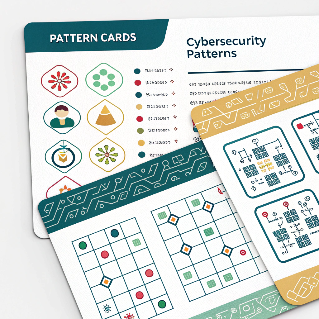Defensive Coding Pattern Cards: Design a set of visually appealing and informative 'pattern cards.' Each card would detail a specific cybersecurity pattern (e.g., 'Contextual Output Encoding for HTML,' 'Parameterized Queries for SQLi Prevention') featuring a clear title, a problem description, the pattern solution explained visually (perhaps a mini-flowchart or abstract symbol), and code examples.