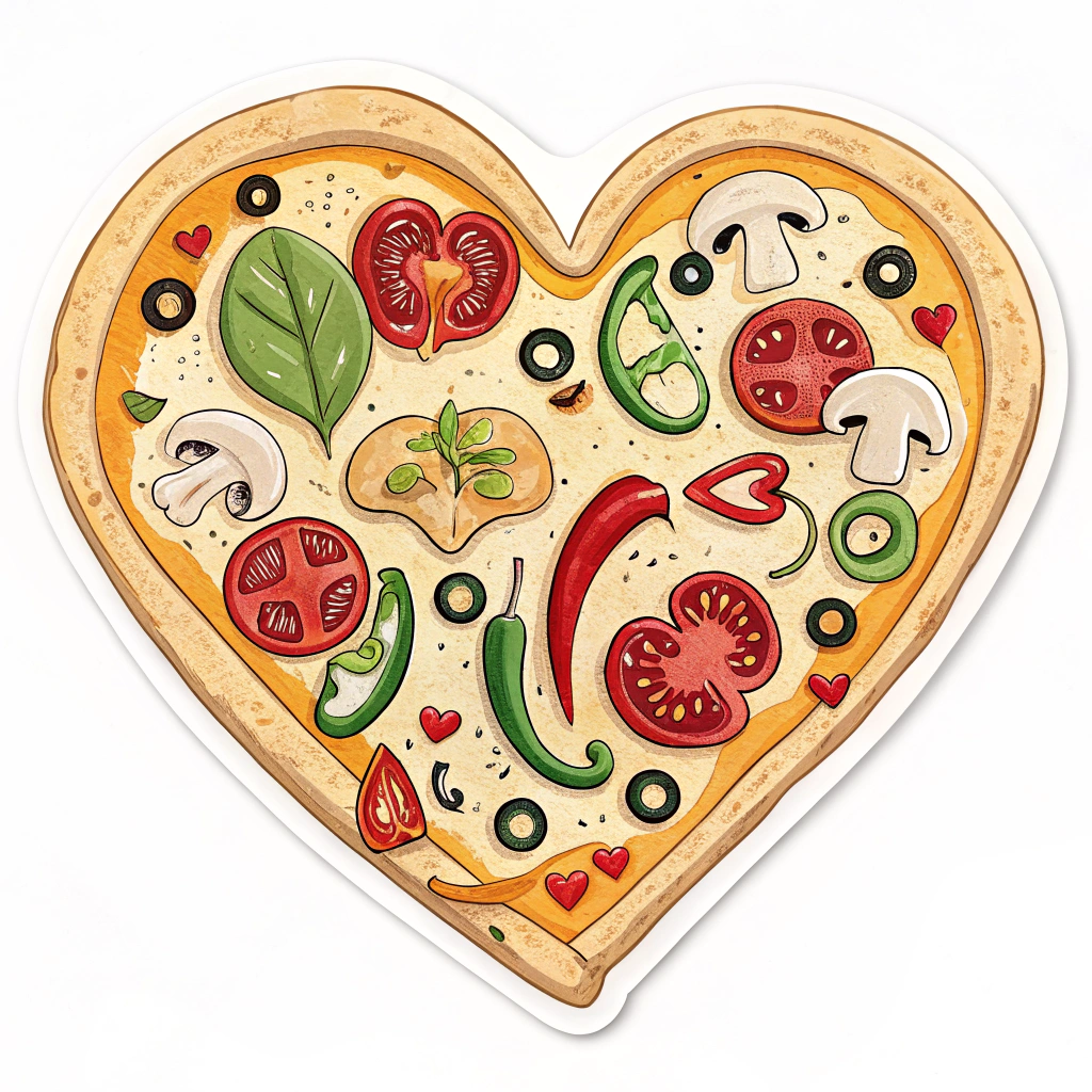 Heart-shaped pizza sticker