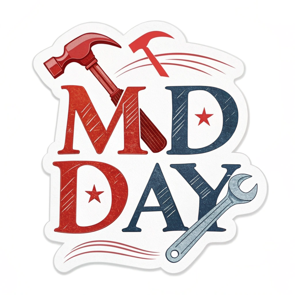 Logo Idea: A stylized typographical logo where elements of the hammer, wrench, and sickle are subtly integrated into the letters 'M' and 'D' (for May Day) or 'W' (for Workers), creating a memorable mark.