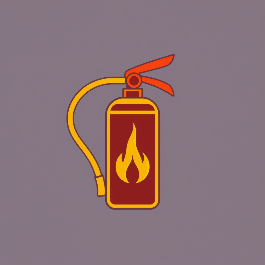 A stylized fire extinguisher icon with a flame emblem incorporated into the design.