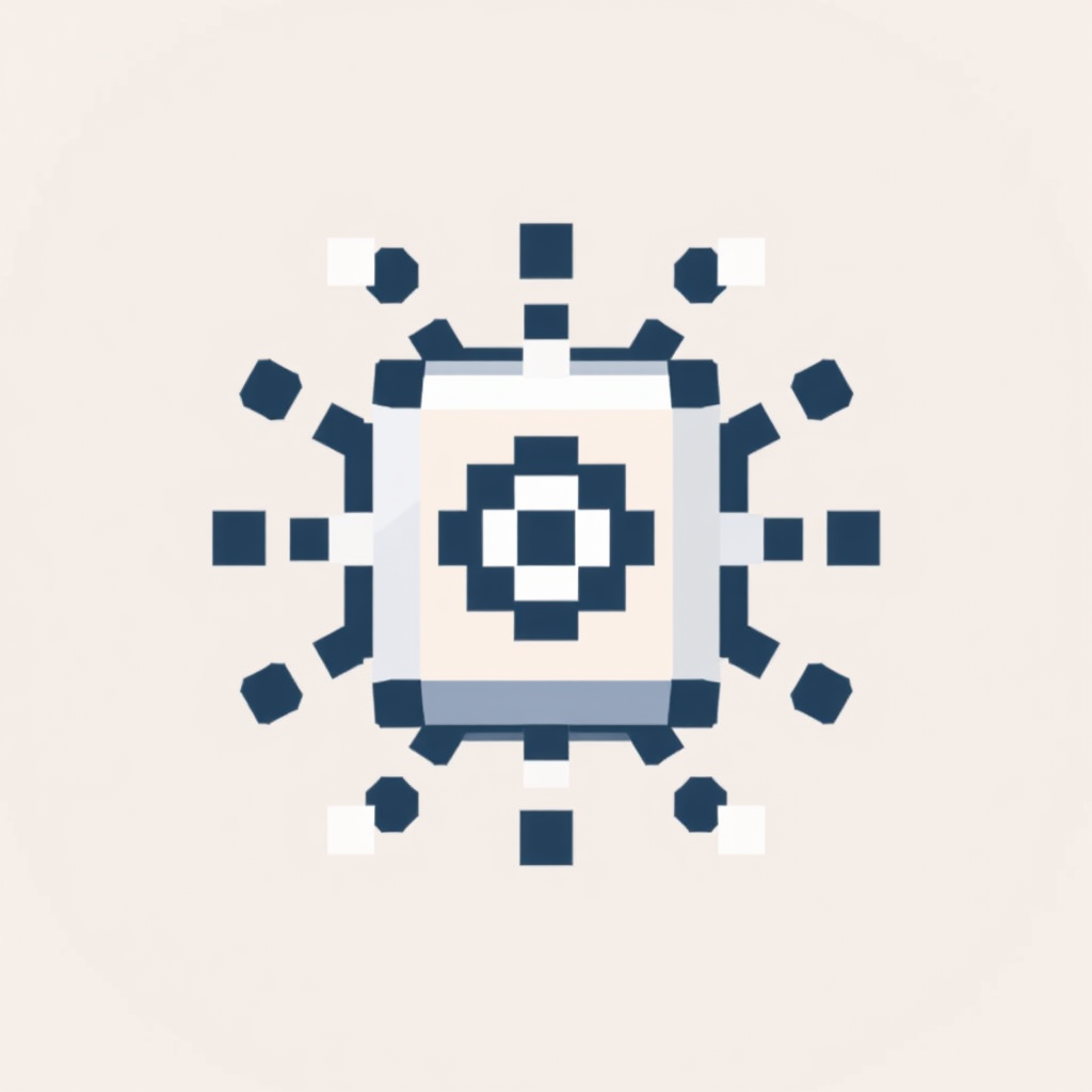 Simple Icon Concept for 'Pixel Genesis': A central, distinct pixel that either emits smaller pixels or acts as the core of an expanding, simple pixelated structure, signifying creation from a singular, elemental origin.