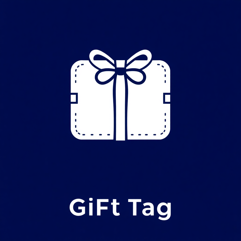 A gift tag icon with a decorative border and a text.