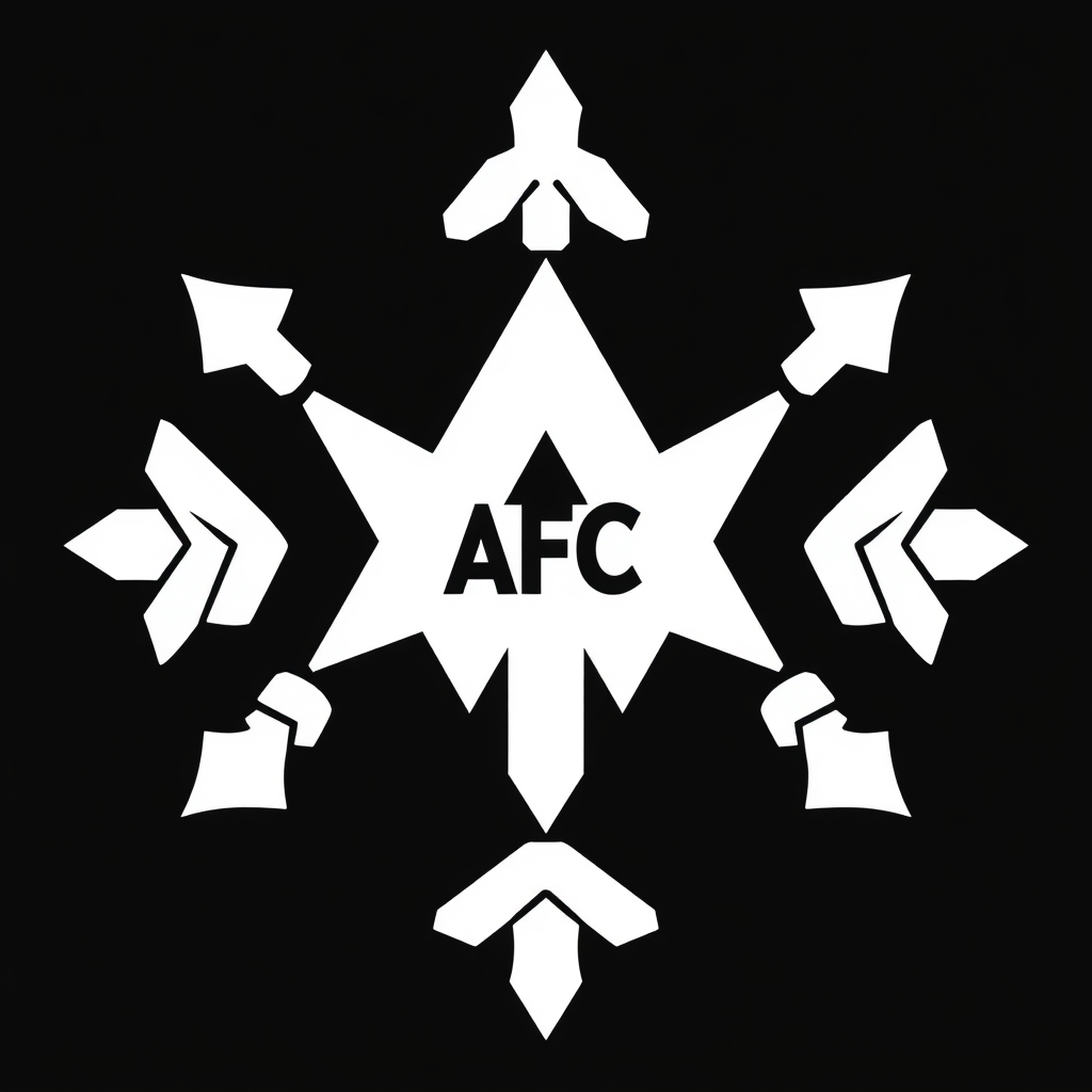 A crest design using a pattern of interlocking chevrons or arrows consistently pointing north, symbolizing North London's identity and progress. The club initials 'AFC' could be rendered in a custom geometric, sans-serif typeface, centrally placed.