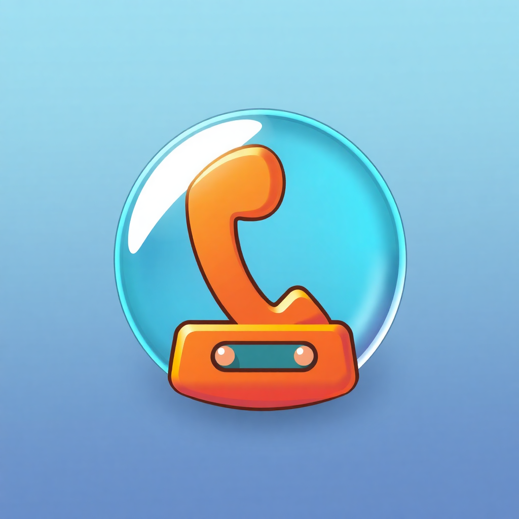 The image is a digital illustration of an orange telephone receiver on a blue background. The receiver is in the shape of a circle and is positioned in the center of the image. It has a curved handle on one side and a rectangular base on the other. The handle is orange in color and appears to be made of plastic or a similar material. The background is a solid light blue color. The overall design is simple and minimalistic.