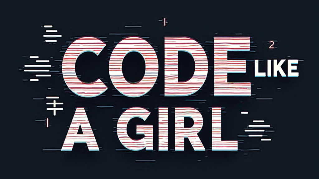 Geometric Glitch Text: The phrase 'Code Like a Girl' rendered in a strong, geometric font. The 'modern twist' is a subtle glitch effect or pixelation on a key word or letter, accompanied by minimalist geometric shapes or icons like stylized code brackets.