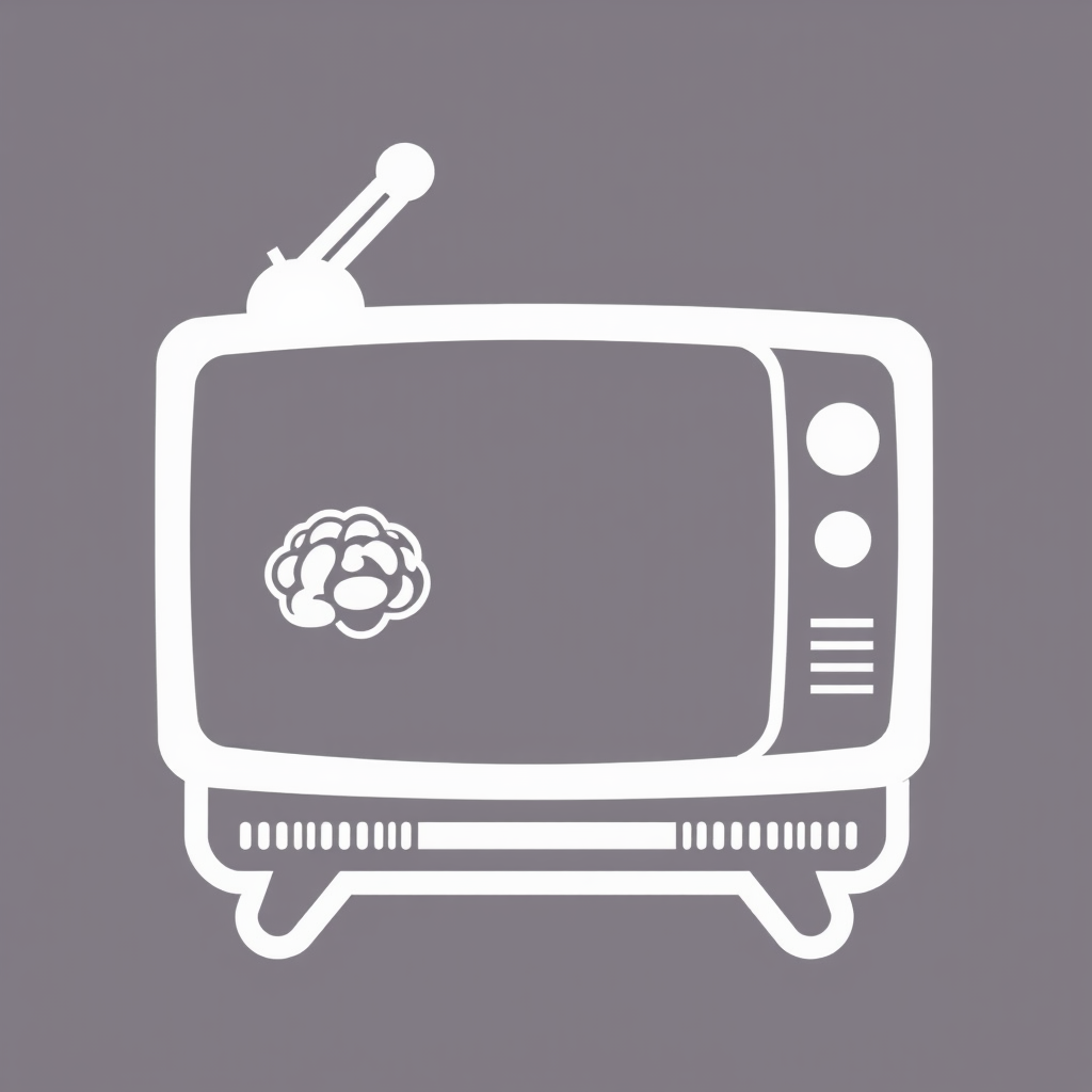 A classic TV outline with a small, stylized brain or neural network symbol subtly embedded in the corner of the screen, representing AI intelligence integrated within the television.
