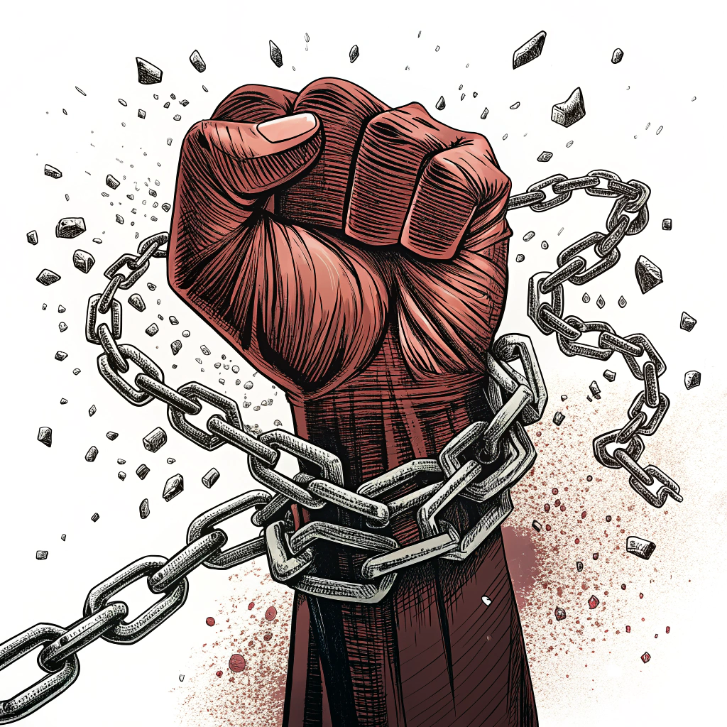 Sub-design Idea 5: Fist Breaking Chains - A powerful and graphic image of a raised fist shattering chains. This visual metaphor clearly communicates themes of liberation, struggle, and empowerment.