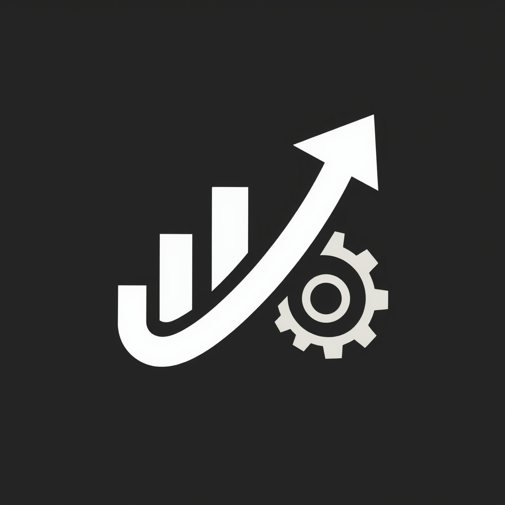 Sub-Design Idea 3: A modern, abstract emblem where an upward-trending arrow or bar graph element (startup/growth) intersects or is supported by a stylized representation of a coffee bean or a simplified cogwheel (grind). Geometric and dynamic.