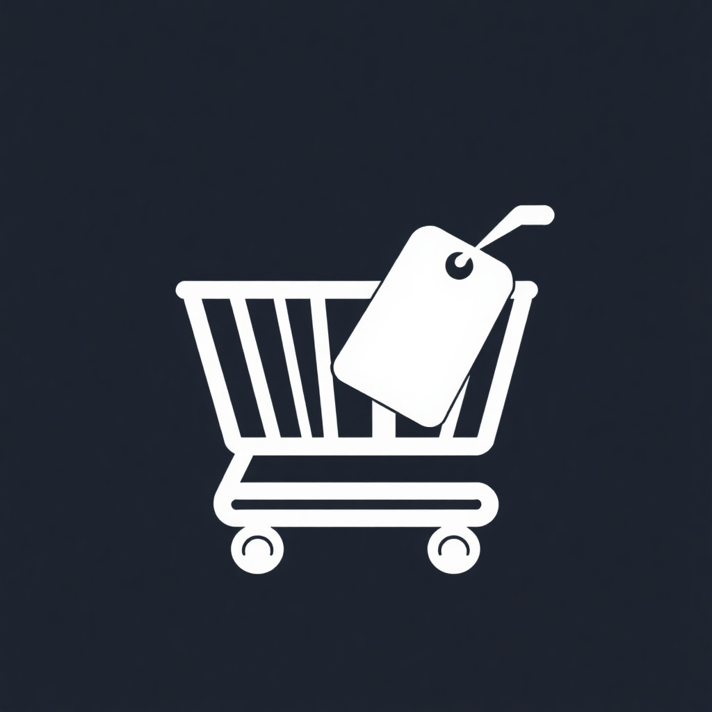 A shopping cart icon with a tag or label attached, as if it's a gift tag.