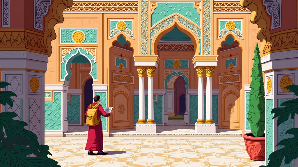 Labyrinthine Palace/Souk Navigation: Structure the interactive storybook as an exploration of a beautifully illustrated, complex Arabian palace or a bustling souk. User choices at key junctures lead them down different corridors or into new rooms, revealing different story branches and illustrated environments.