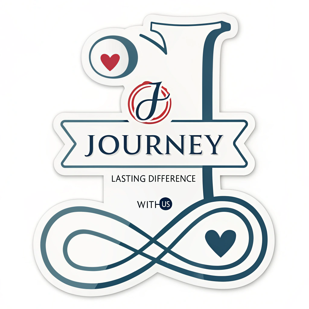 Simple Icon Concept: A design where a stylized letter 'J' (for Journey) is integrated with an infinity symbol (representing 'Lasting Difference'). A small, centrally placed heart or star within the design symbolizes 'With Us,' conveying care and shared purpose.