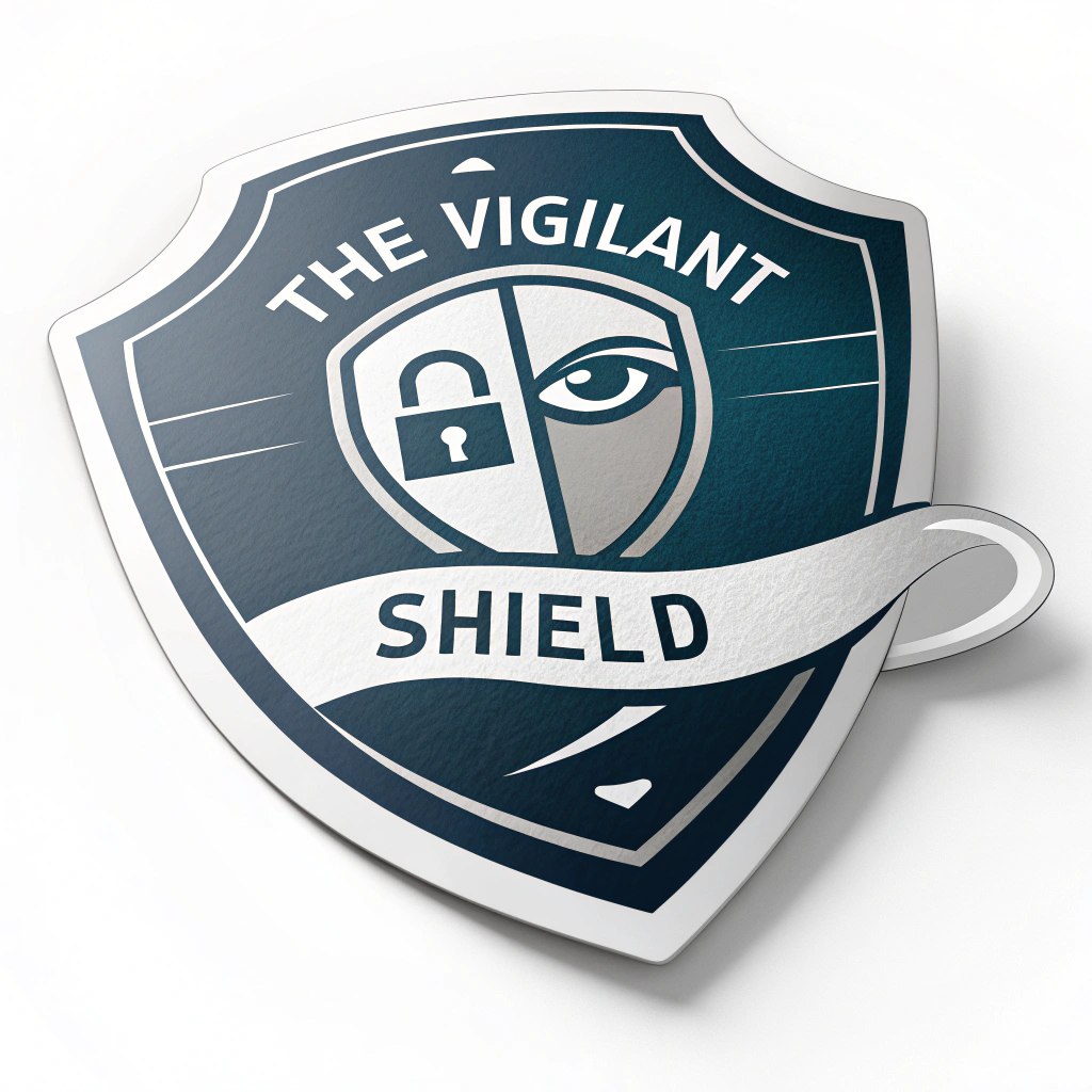 Sub Design Idea 1: 'The Vigilant Shield' - A sticker featuring a modern, sleek shield with a stylized, watchful eye or a secure lock icon in its center. Colors: deep blues and metallic silver to convey trust and robust protection.