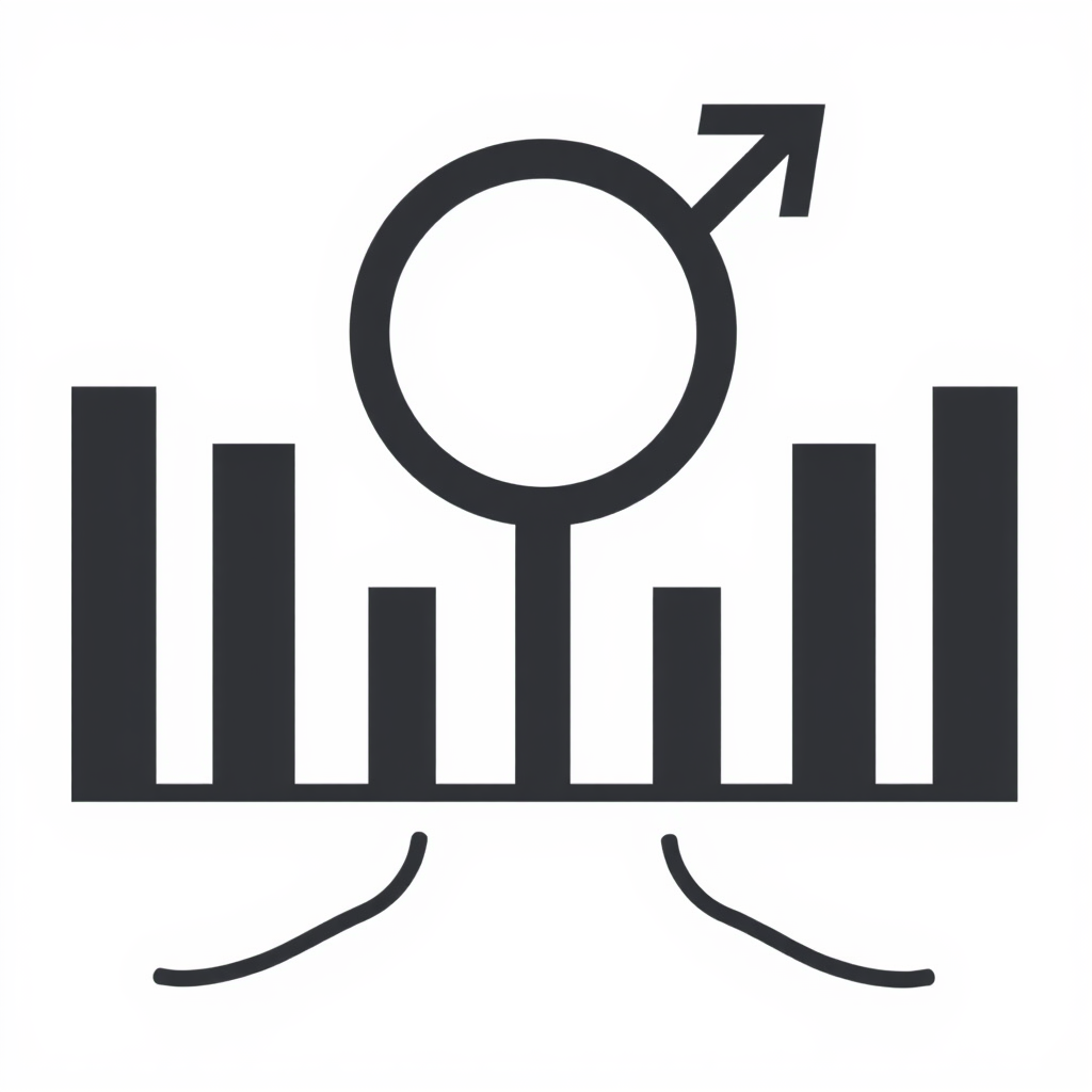 The gender symbol is combined with an upward-pointing arrow, which symbolizes progress.
