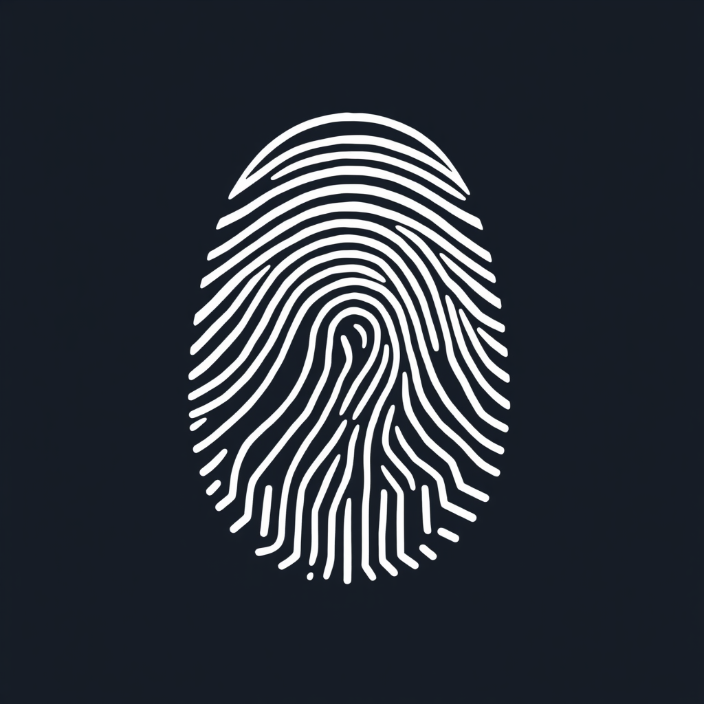 A fingerprint silhouette combined with circuit board patterns, where the fingerprint lines transition into or are overlaid by tech-like traces.
