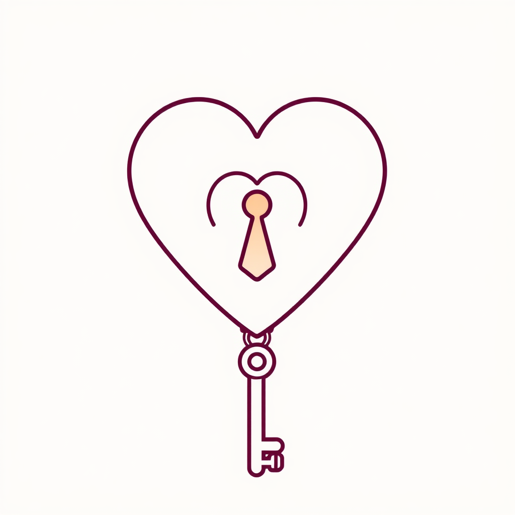 A heart with a keyhole in the center, and a key charm hanging from the bottom. The key charm can have the same color and outline as the heart shape.