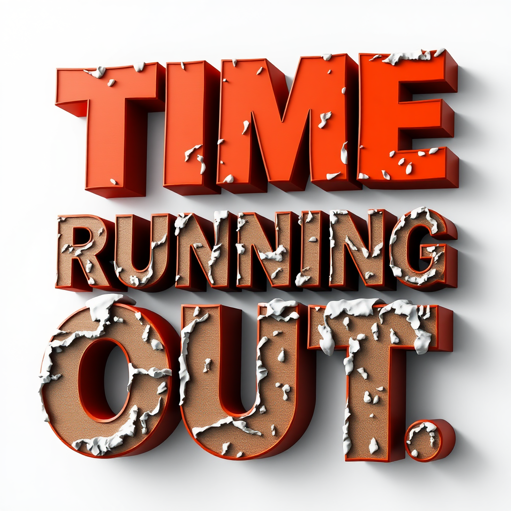 Typography Idea 1: Kinetic Statement - Animate a climate action statement like 'TIME IS RUNNING OUT' where letters visibly 'drain' or 'crumble' to create urgency, using bold, clear fonts for maximum impact.