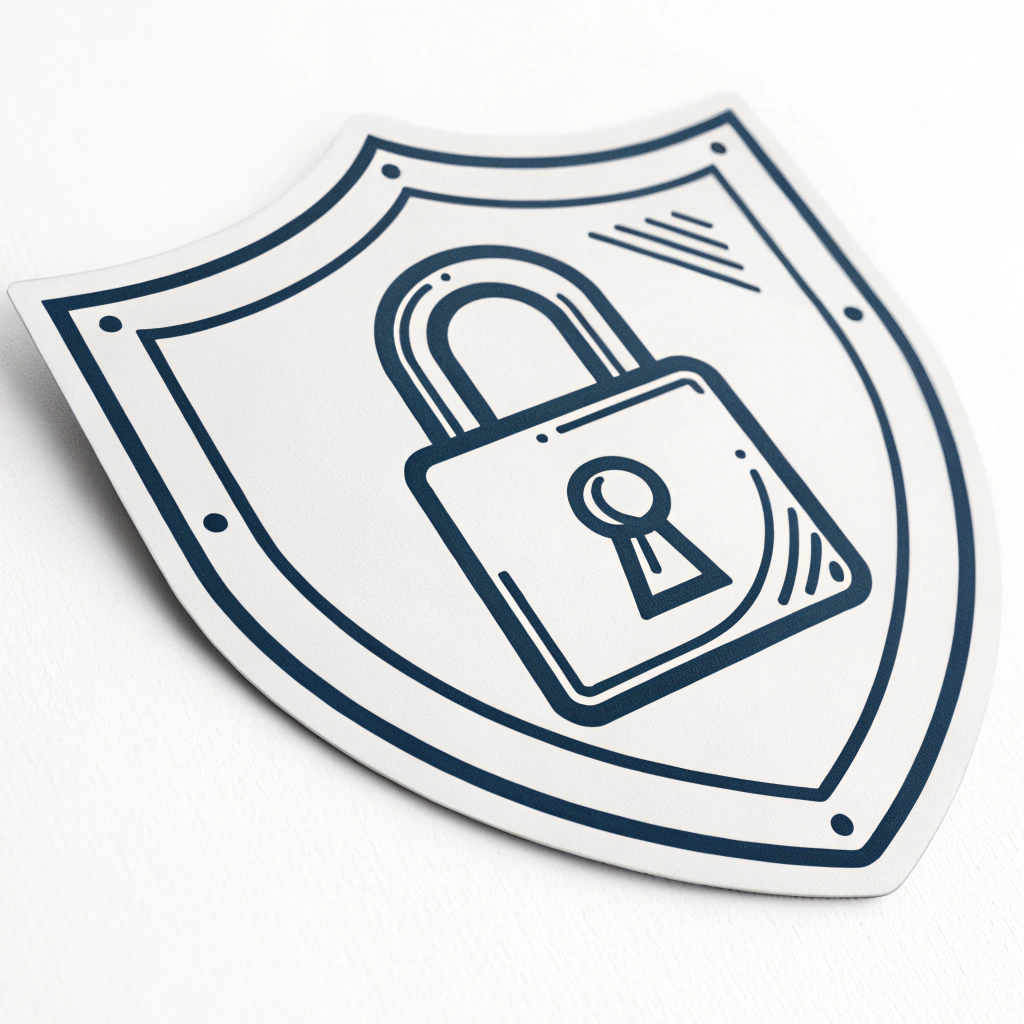 Sub-design 5: A minimalist design featuring a shield outline with an integrated lock symbol (e.g., the shackle of the lock forms the top curve of the shield). Clean lines and a strong, single color or two-tone palette.